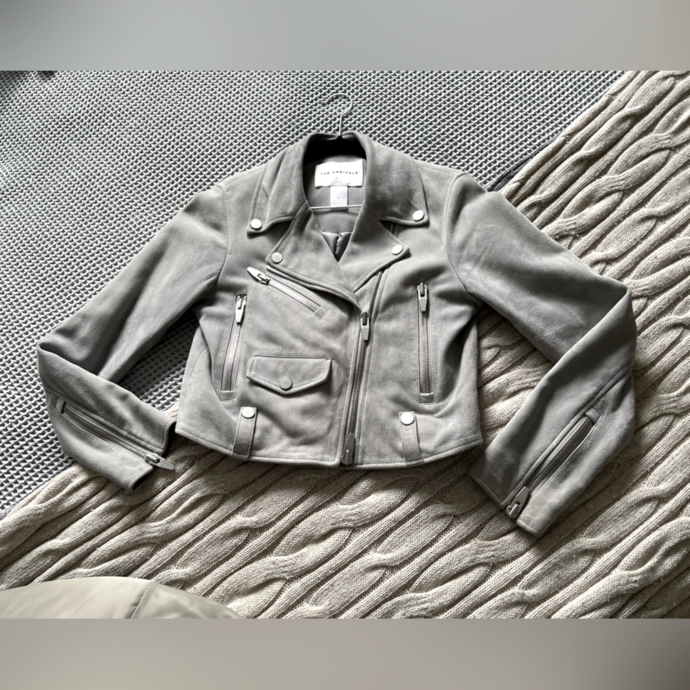 The Arrivals Clo Mini Suede Moto Jacket in Pewter